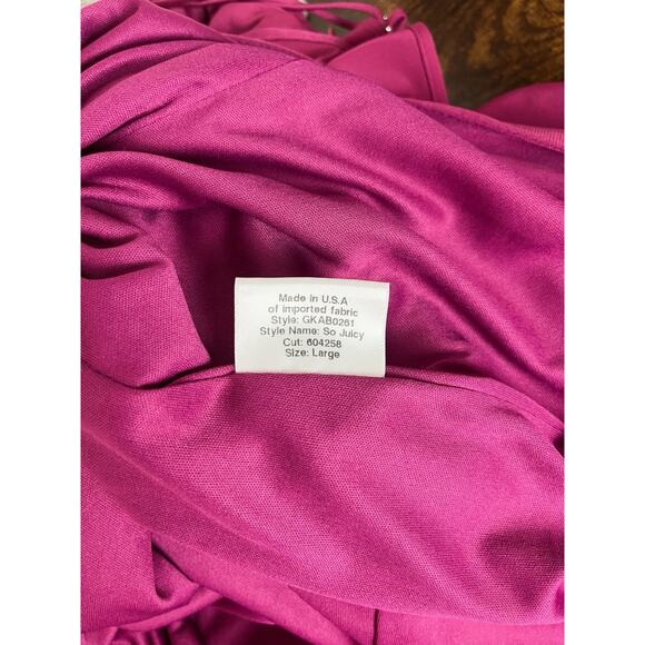 Revolve Katie May Dress So Juicy Hi-Lo Pink Peacock Ruched Crepe Size Large - Picture 12 of 12